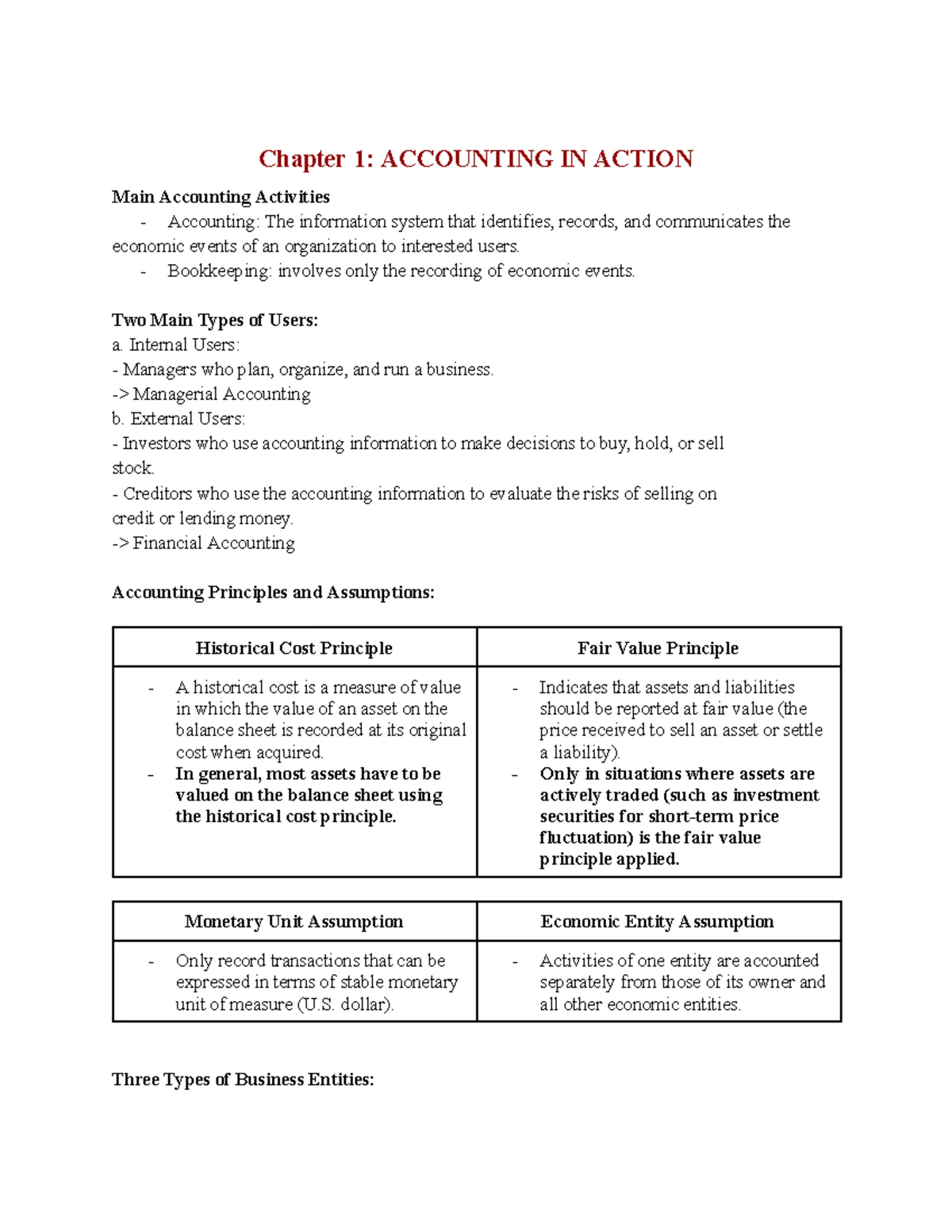 Revision Notes for ACC 101 - Summary of Key Accounting Principles - Studocu