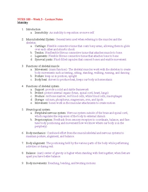 NURS 100 - Week 3 - Comprehensive Lecture Notes on Mobility ...