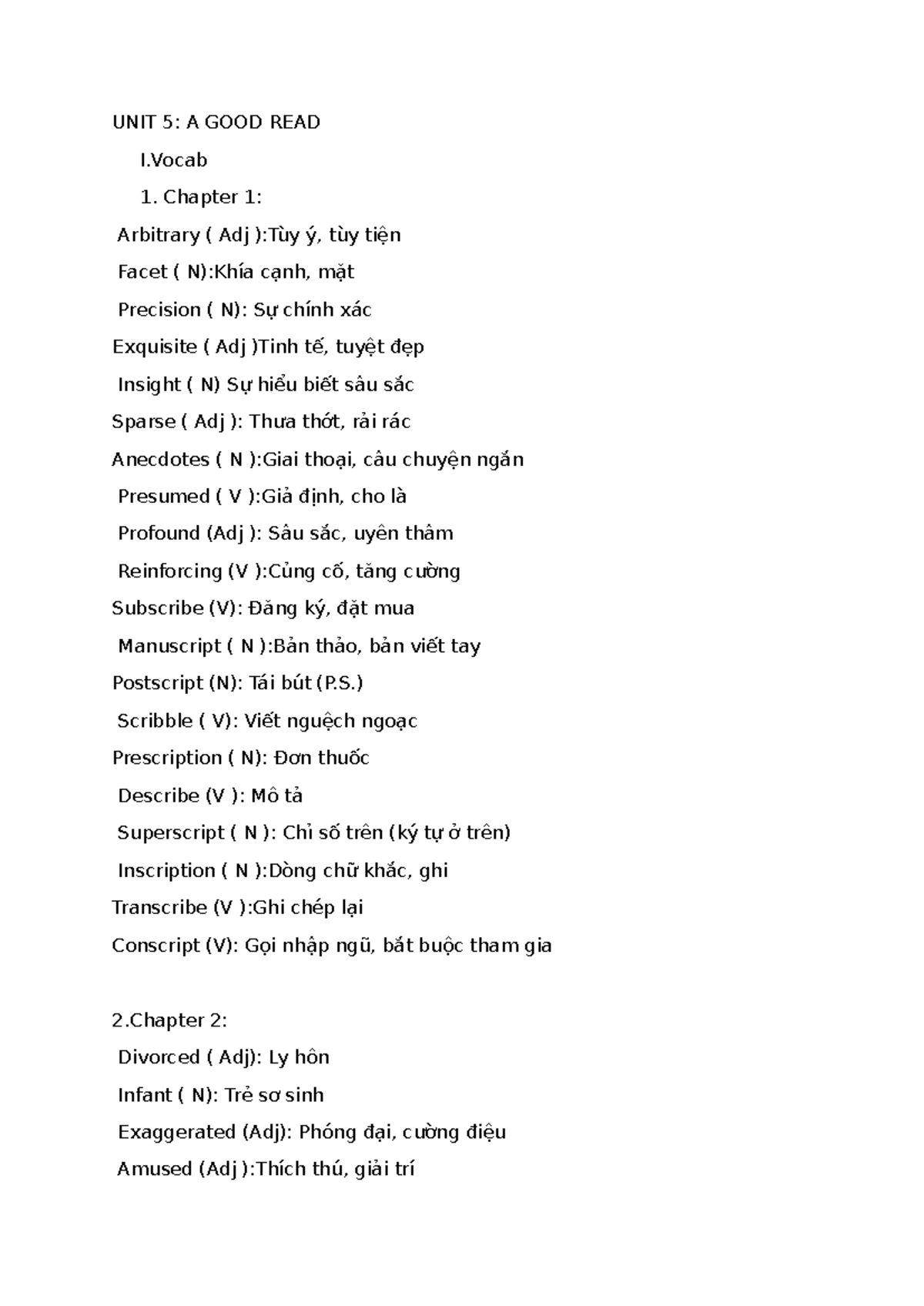 Unit 5 Vocabulary List: Key Terms and Definitions for Study - Studocu