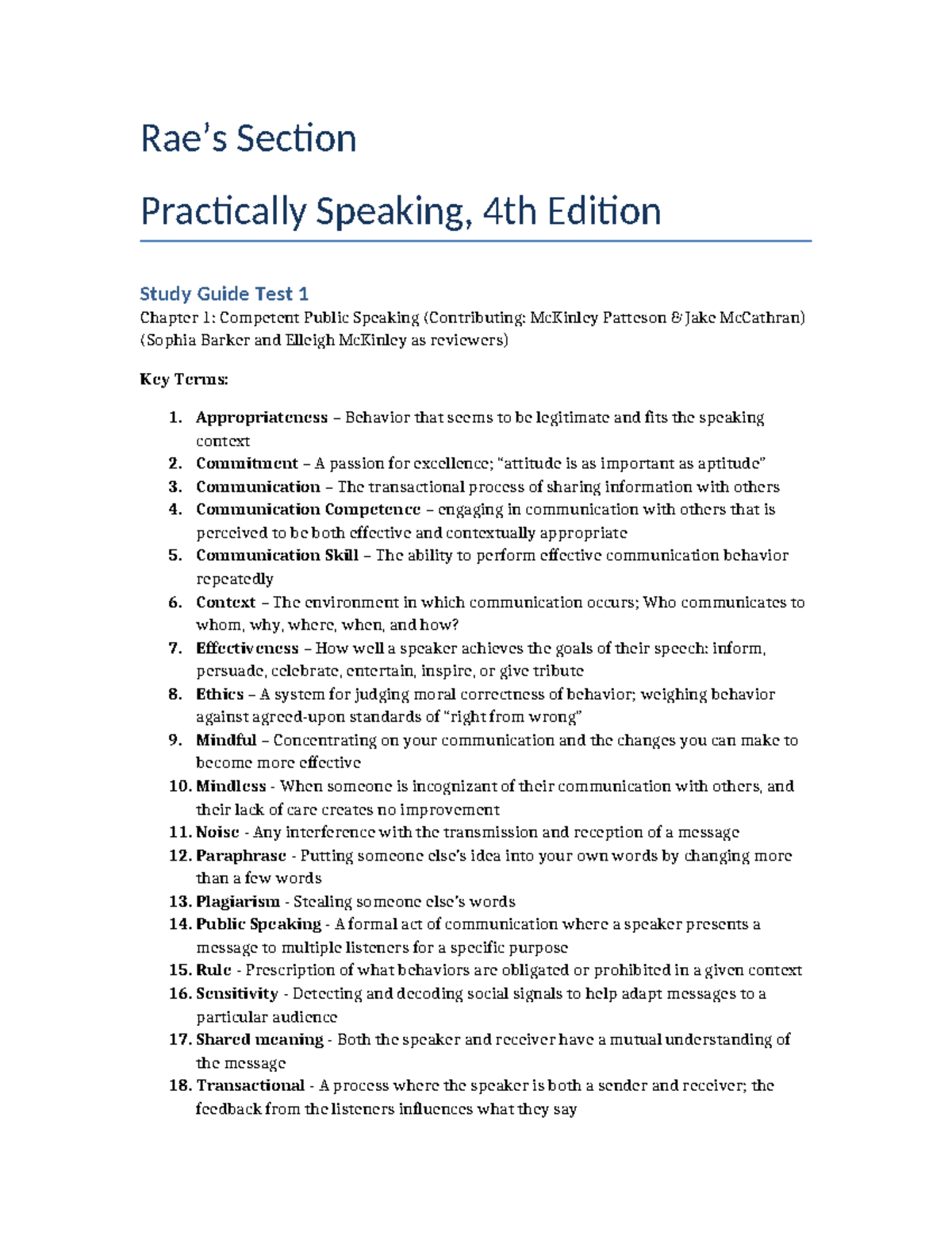 Public Speaking Study Guide: Key Terms & Concepts for Competence (Test ...