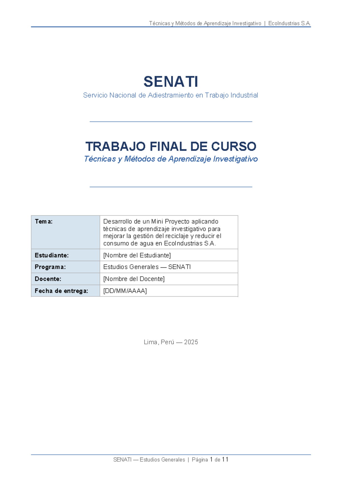 Trabajo Final de Curso: Técnicas de Aprendizaje Investigativo en EcoIndustrias - Document Preview
