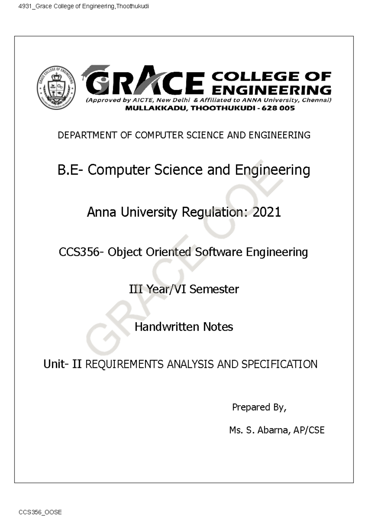 CCS356_OOSE Unit 2 Handwritten Notes on Requirements Analysis - Studocu