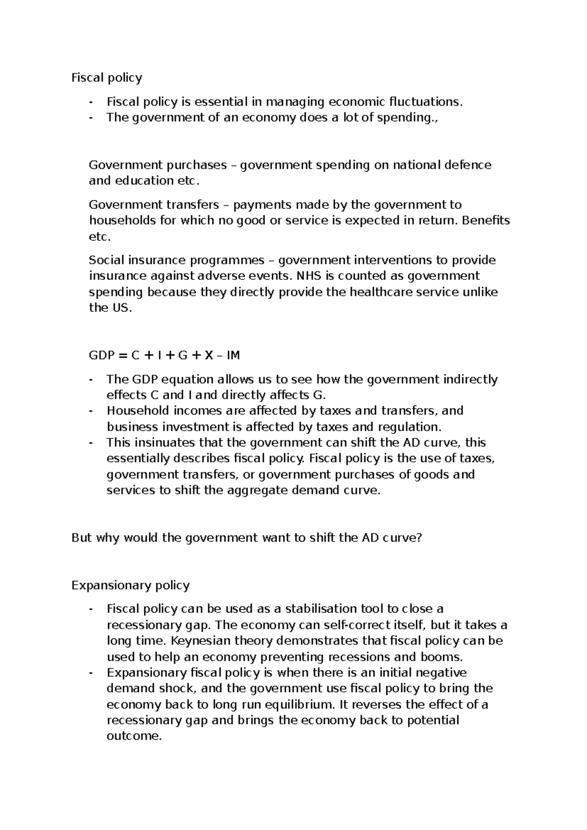 Fiscal Policy Overview - Macroeconomics (Final Exam Notes) - Studocu