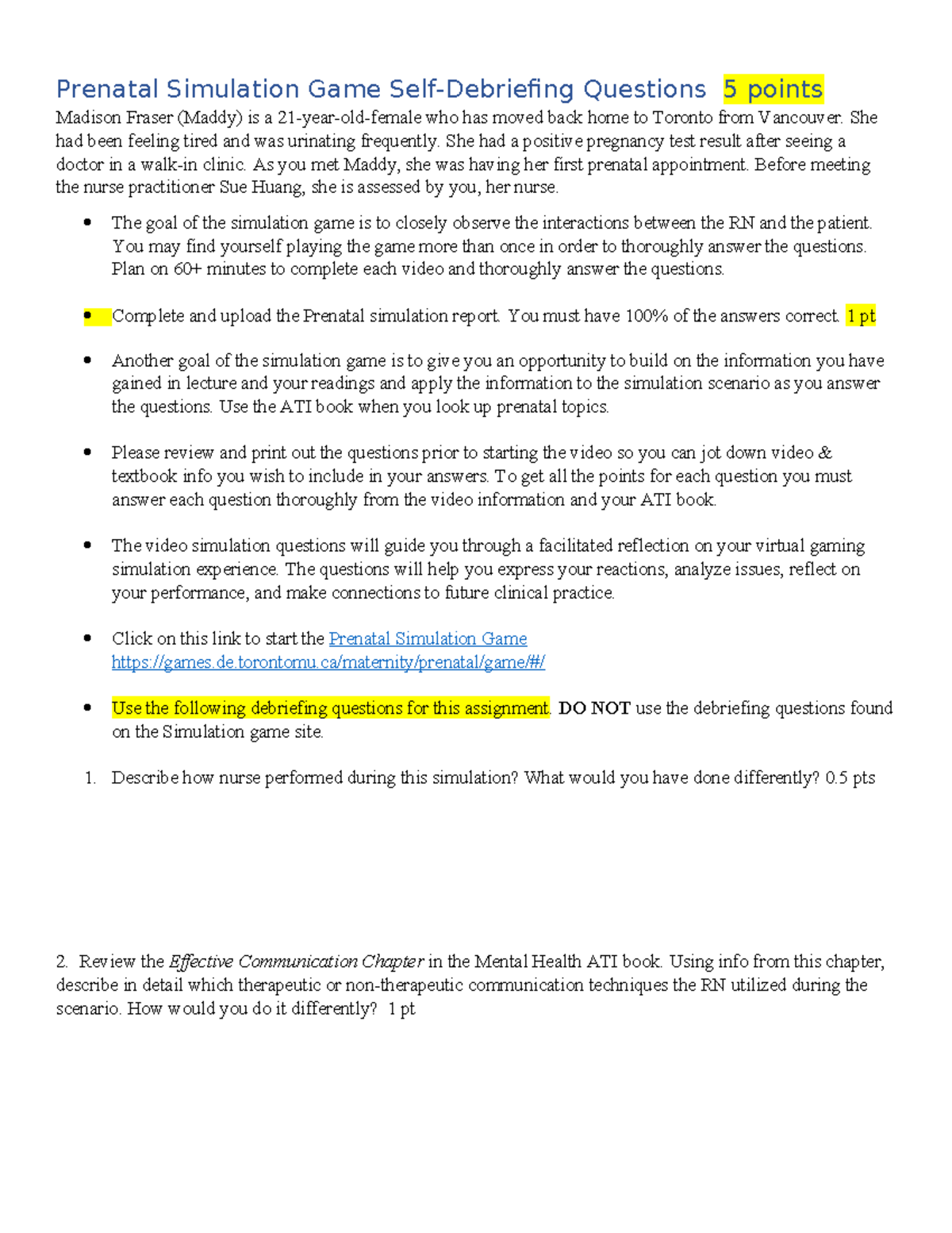 Prenatal Simulation Game Debriefing Questions & Guidelines - Studocu