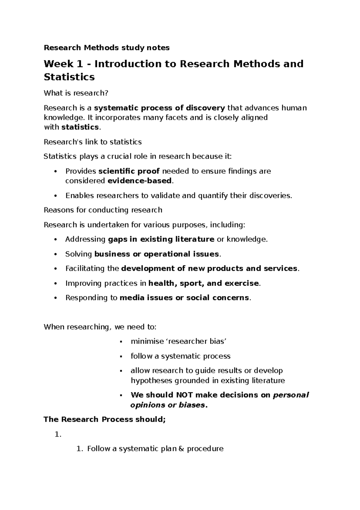 Research Methods Study Notes: Weeks 1-5 Overview and Key Concepts - Studocu