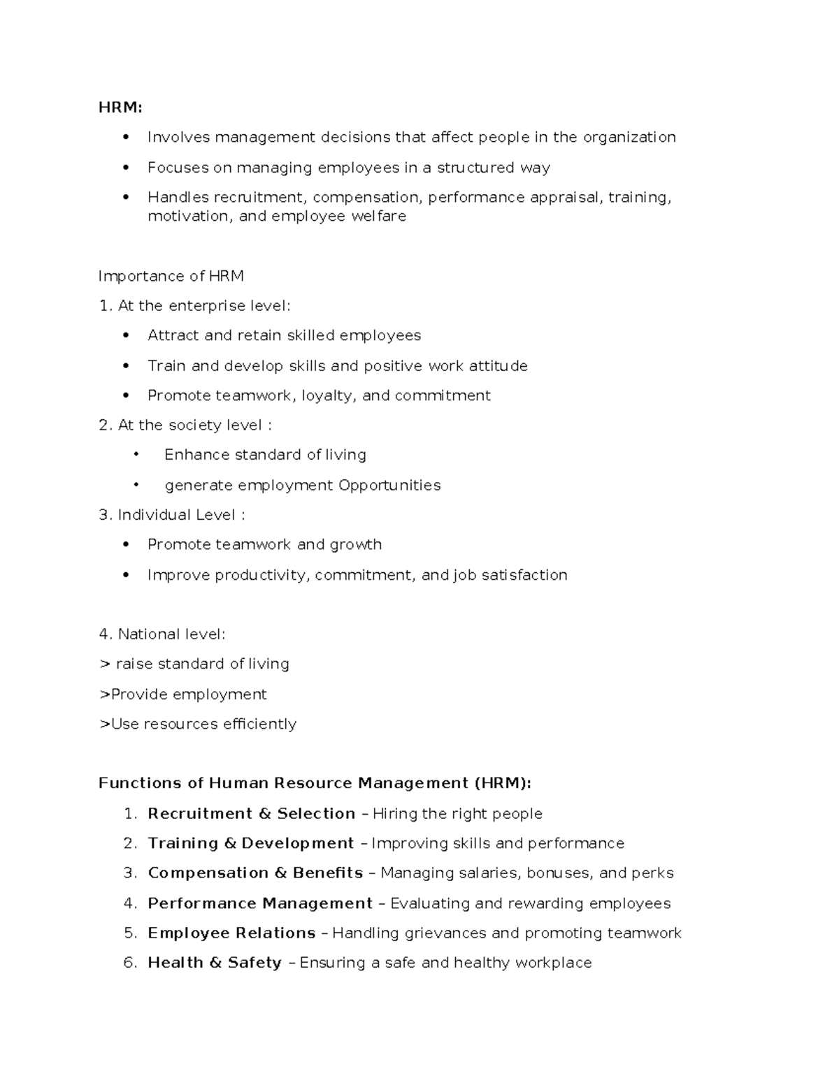 HRM: Nature and Importance of Human Resource Management - Studocu