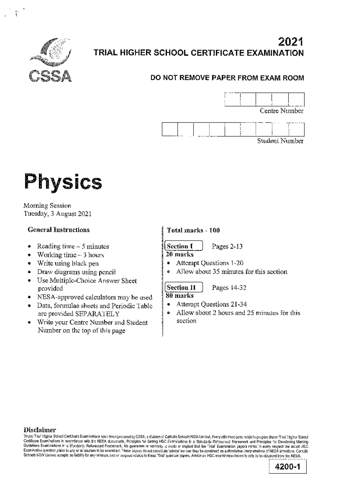 2021 CSSA Physics Trial Exam Questions & Solutions - Studocu