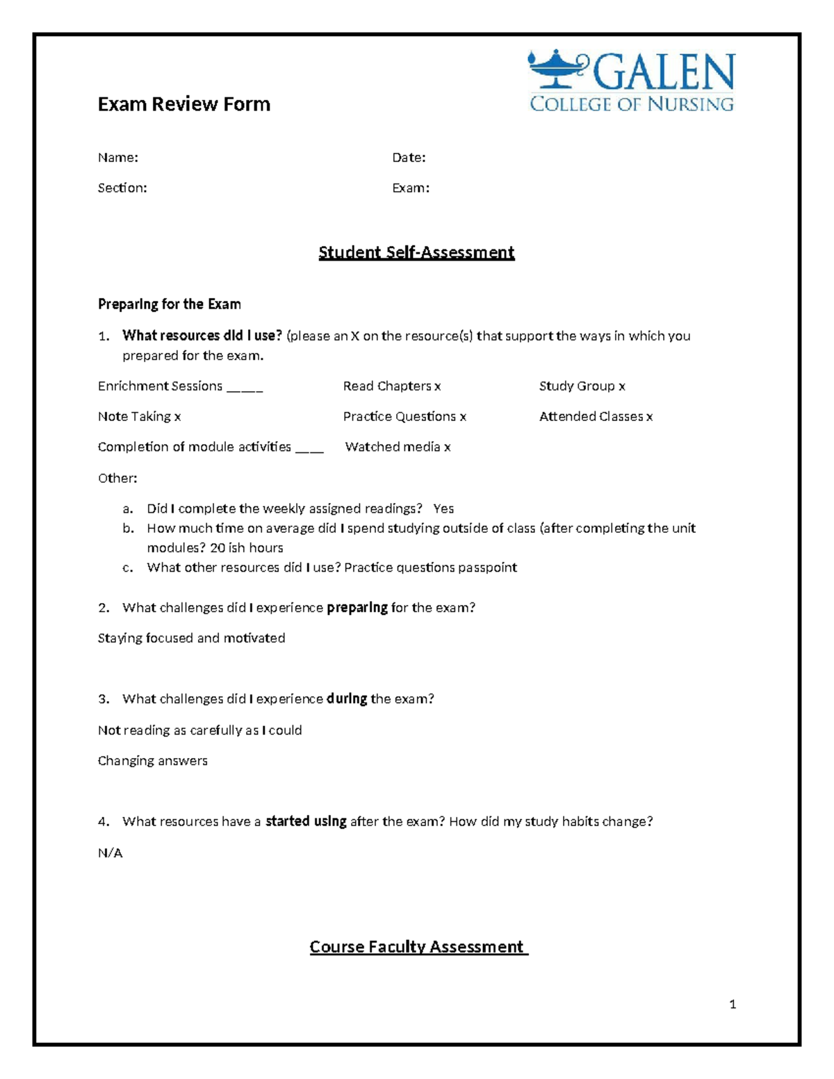 Exam Review Form: Strategies and Challenges for Success - Studocu