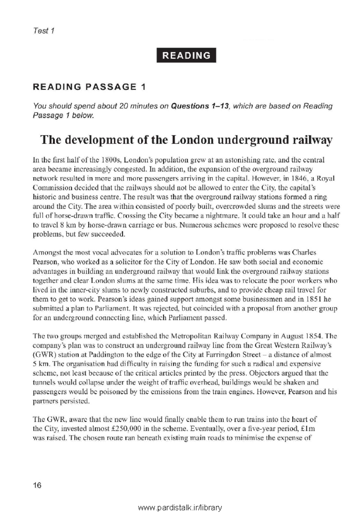 CAM 17 Reading Test 1: The Development of the London Underground - Studocu