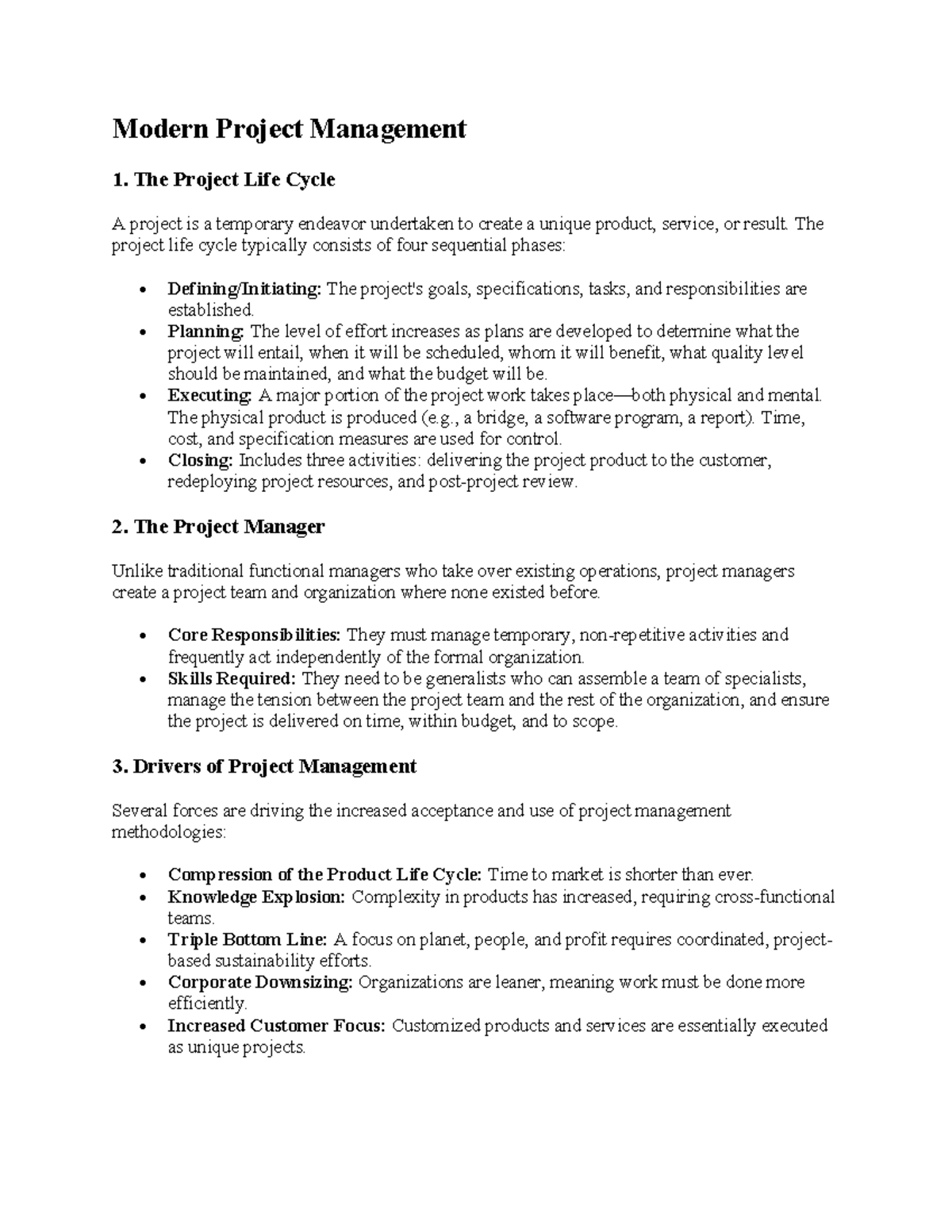 Modern Project Management 1: Understanding the Project Life Cycle - Studocu