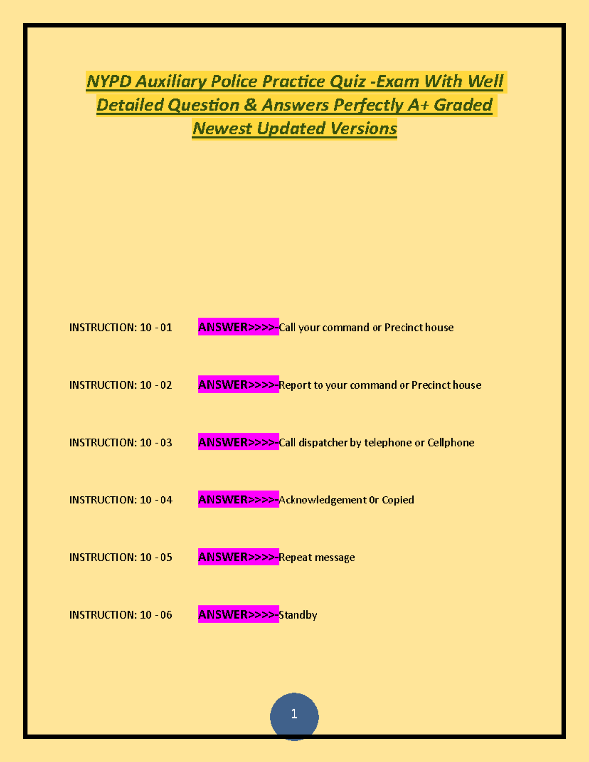 NYPD Auxiliary Police Practice Quiz - A+ Graded Q&A Updates - Studocu