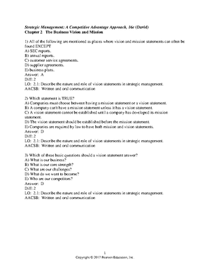Mid term Copy - test bank - CH 1 The goal of strategic management is to ...