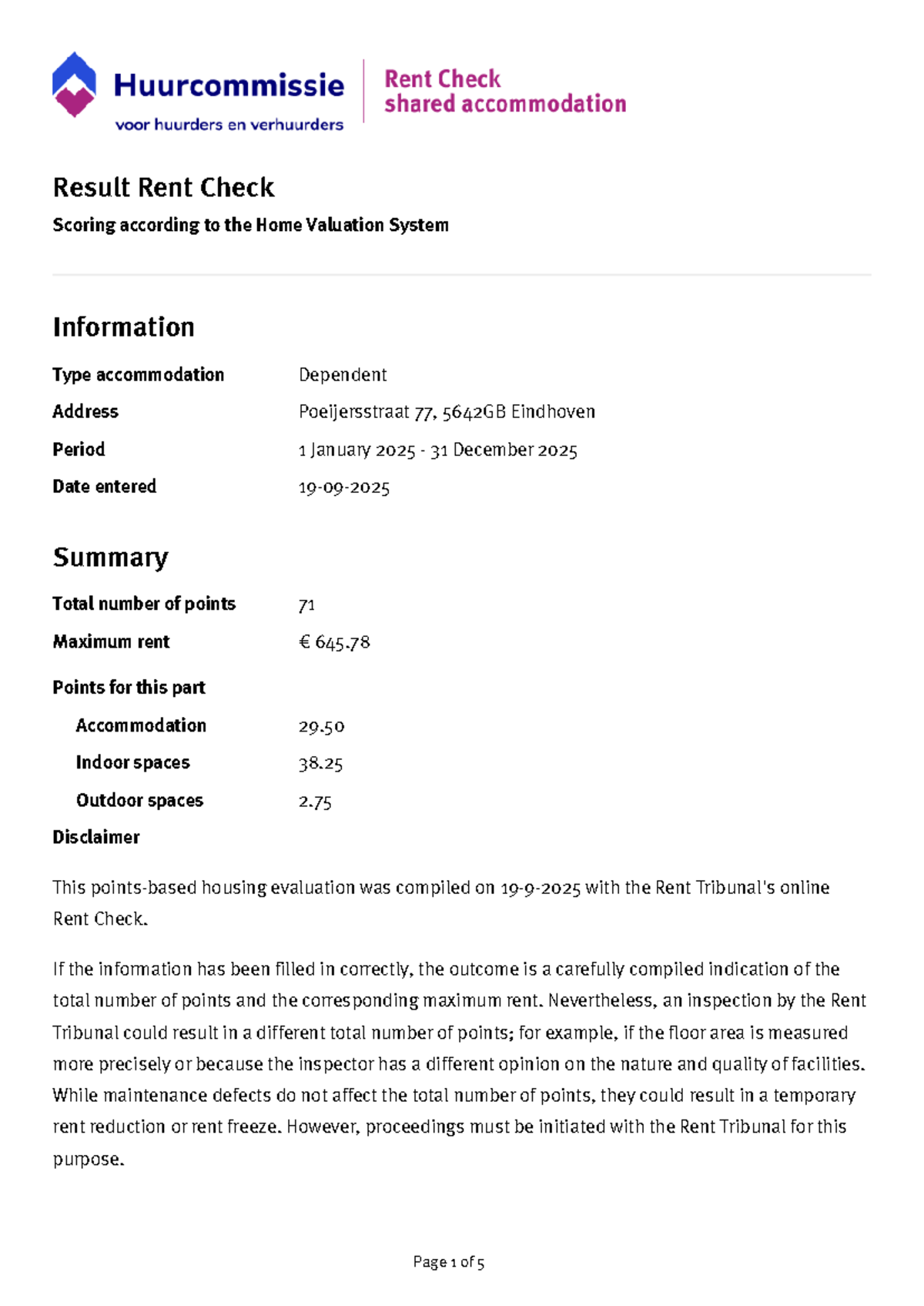 Result Rent Check Scoring: Case B Analysis for 2025 - Studeersnel