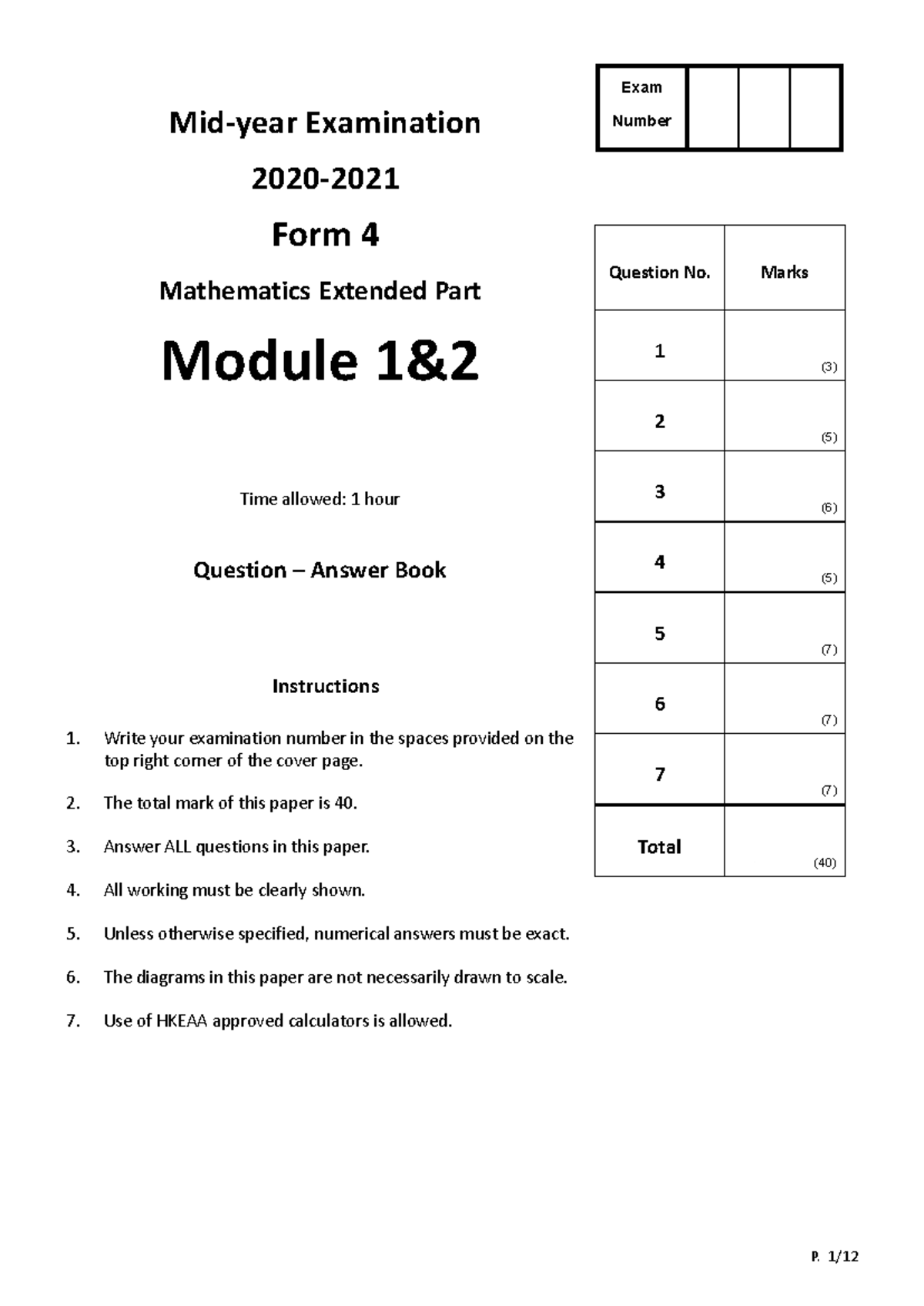 2021-F4 MY-MATH-M1 Final Exam Question Paper - Studocu