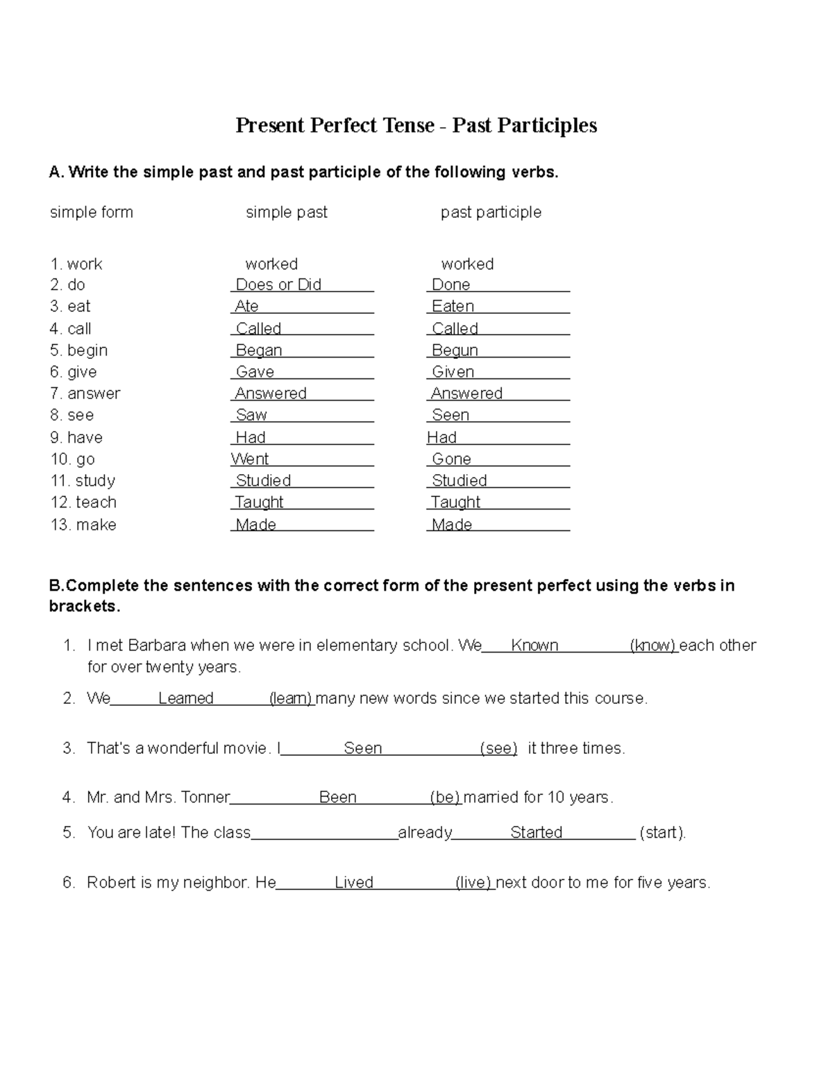 Present Perfect Exercises: English 3 2 1 Practice and Review - Studocu