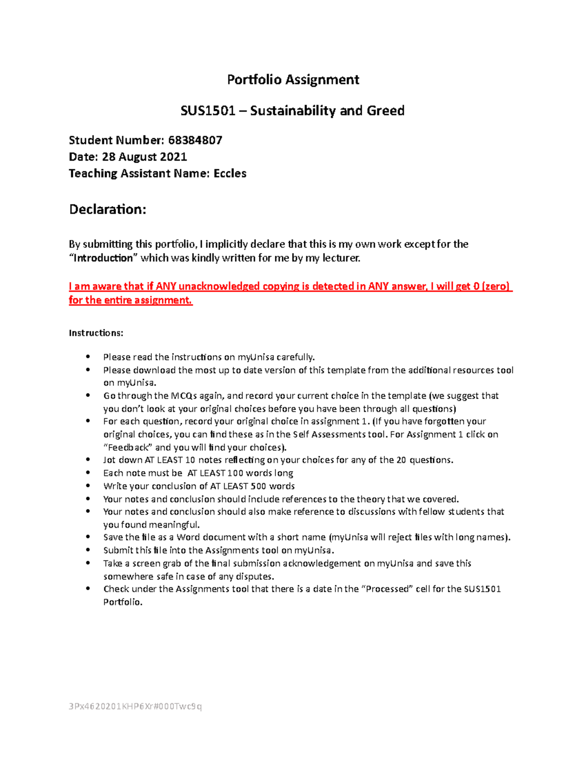SUS1501 Portfolio Assignment Template (2021): Sustainability Insights ...