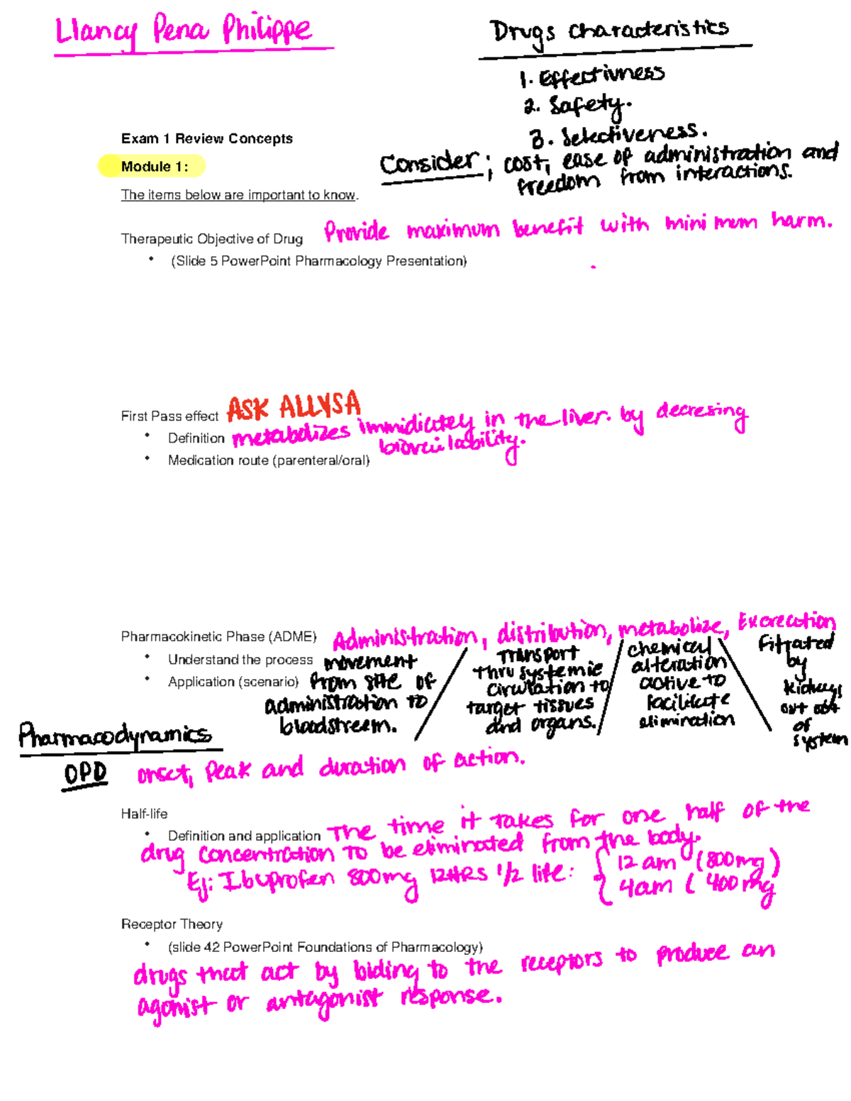 Pharmacology Exam 1 Review: Key Concepts & Drug Characteristics - Studocu