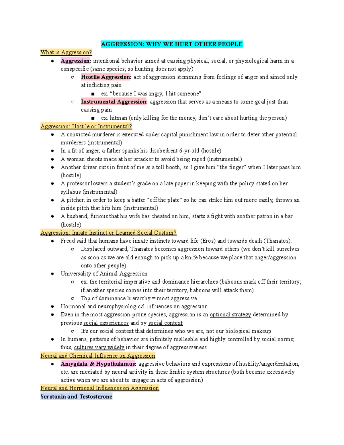 Lecture 17 & 18: Understanding Aggression and its Causes - AGGRESSION ...
