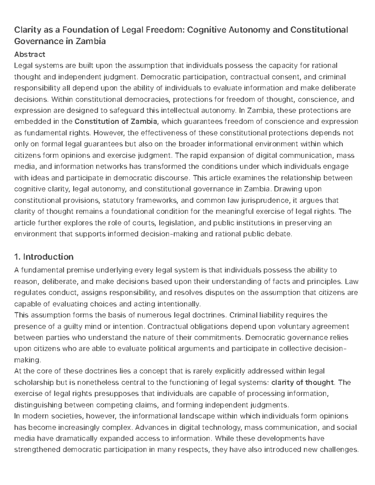 Legal Freedom and Cognitive Autonomy in Zambia: A Constitutional ...