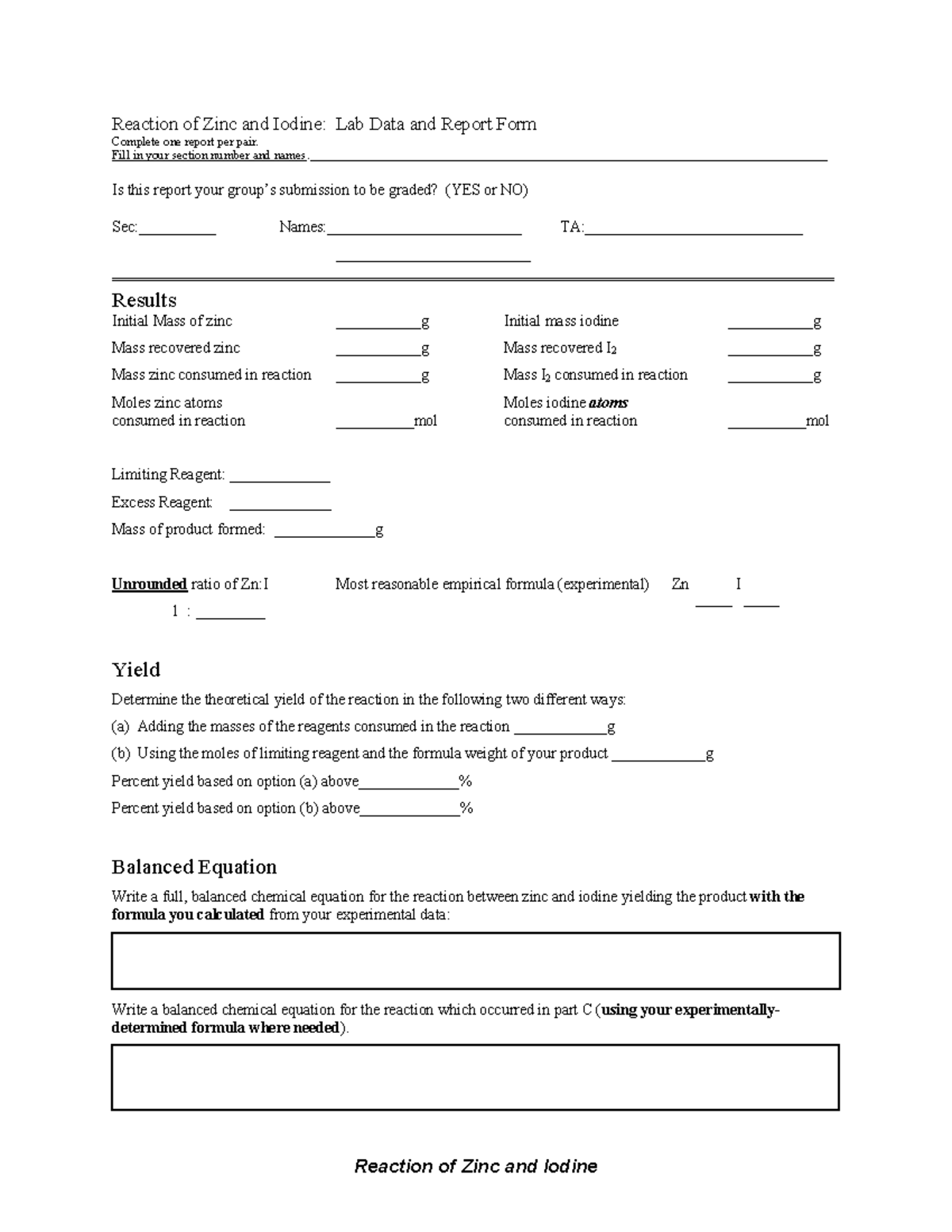 03 Zinc and Iodine - SP24 Lab Data & Report Form - Studocu