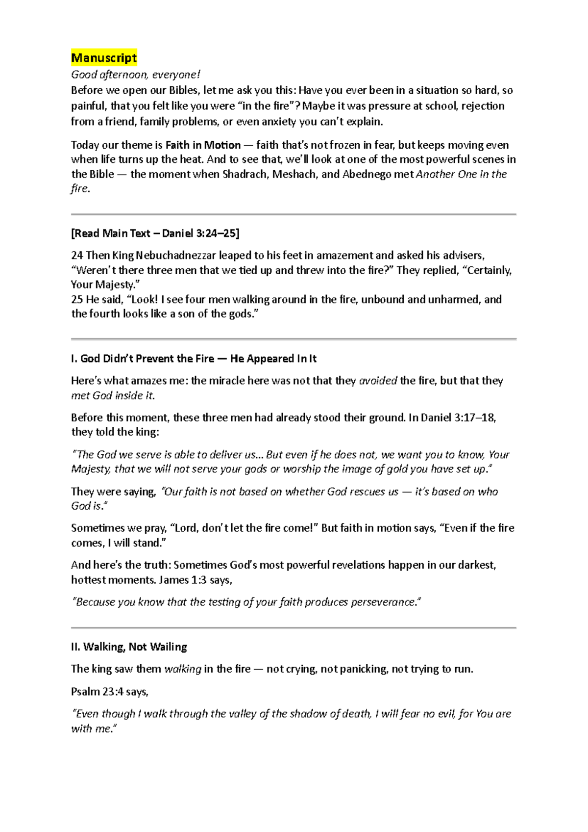 Faith in Motion: Devotion on Daniel 3 - 17 Aug 2025 - Studocu