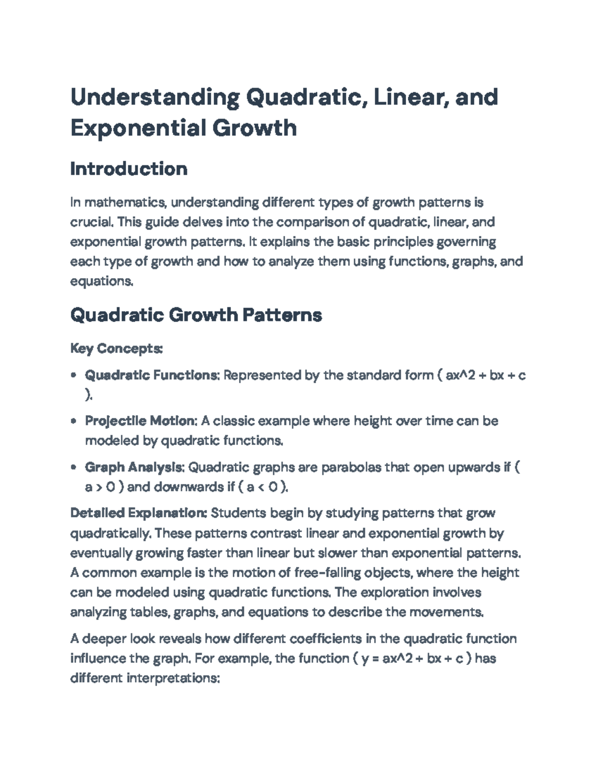 Understanding Quadratic, Linear, and Exponential Growth Patterns ...