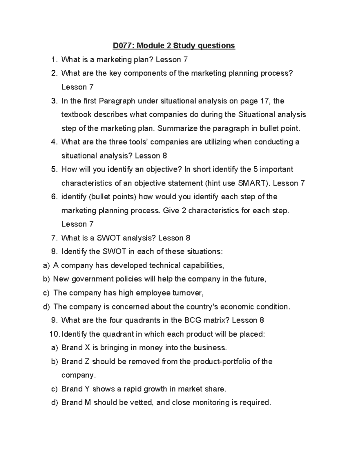 D077 Module 2 Study Questions and Key Concepts - Studocu