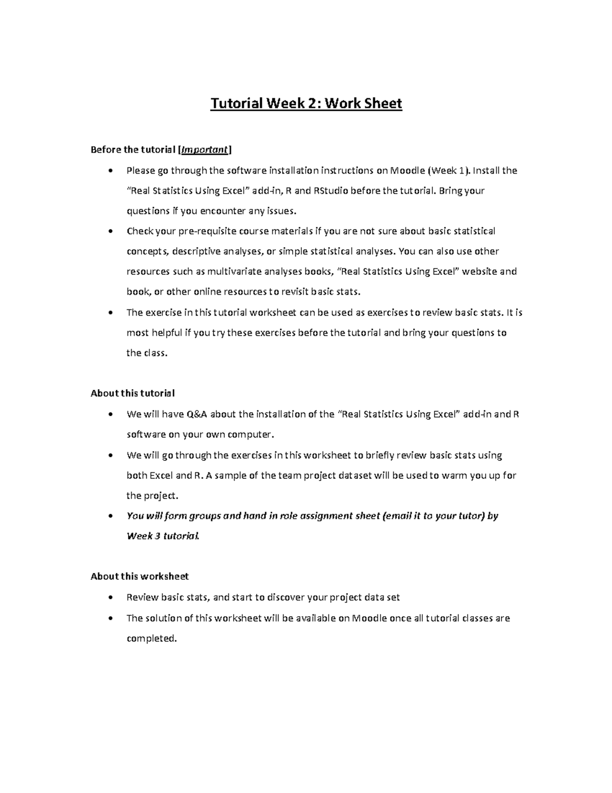 Tutorial Week 2: Statistics Using R Worksheet - Studocu