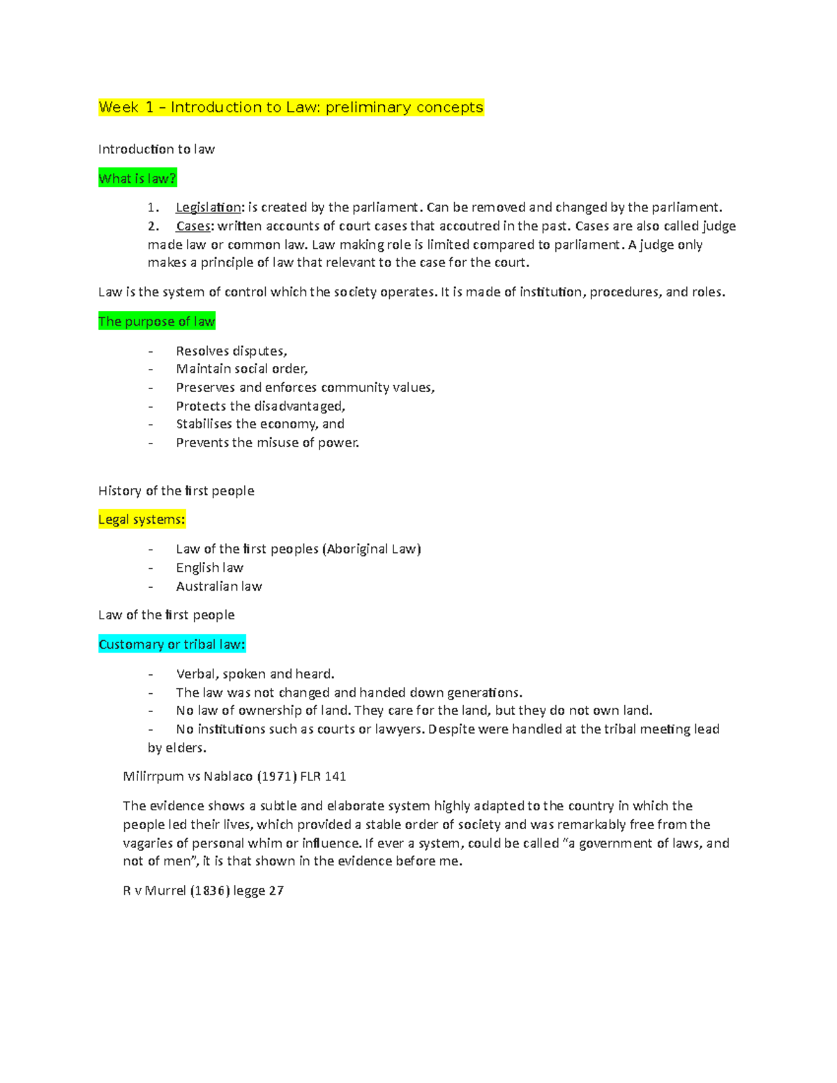 Enterprise weeks 1 to 4 notes - Week 1 – Introduction to Law ...