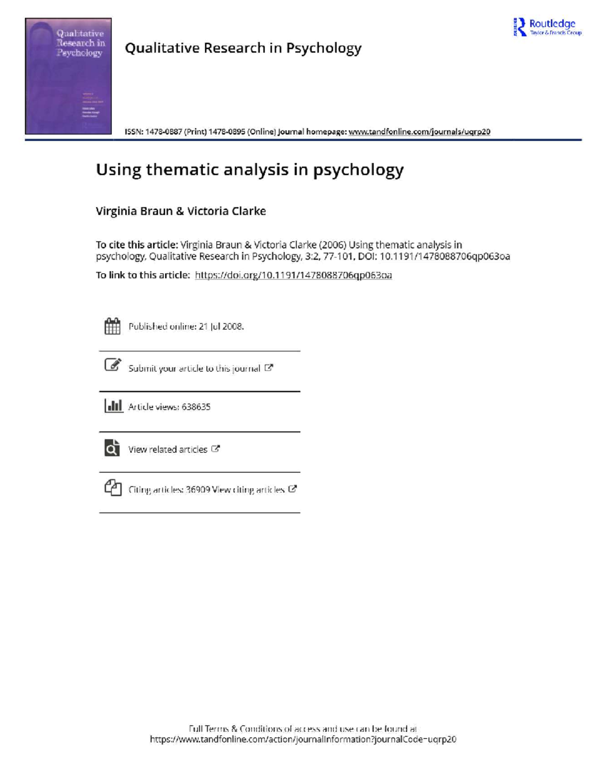 Using Thematic Analysis in Psychology: A Comprehensive Guide (PSY 301 ...