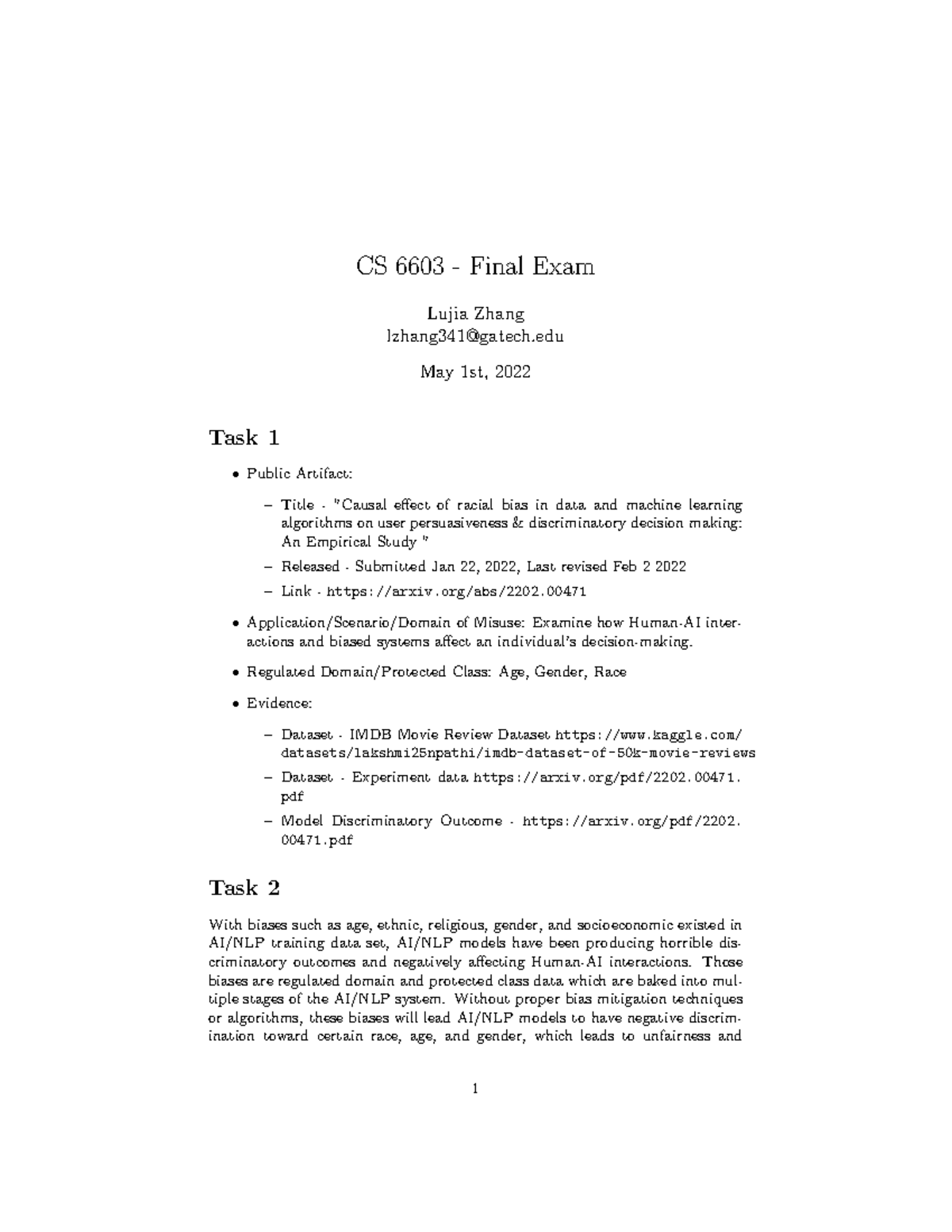 CS 6603 Final Exam - Causal Effects of Racial Bias in AI Decision ...