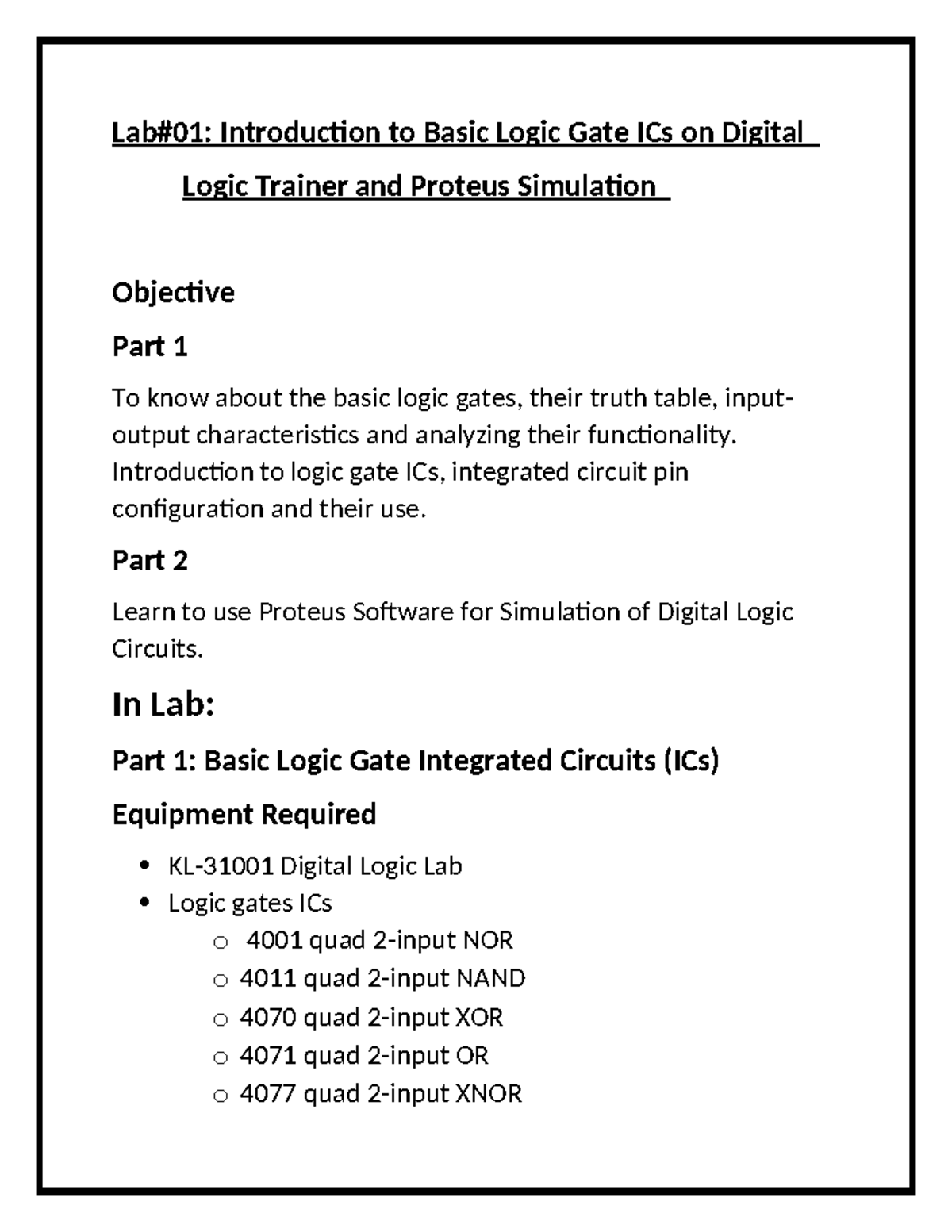 Lab 1LD: Introduction to Basic Logic Gate ICs & Proteus Simulation ...