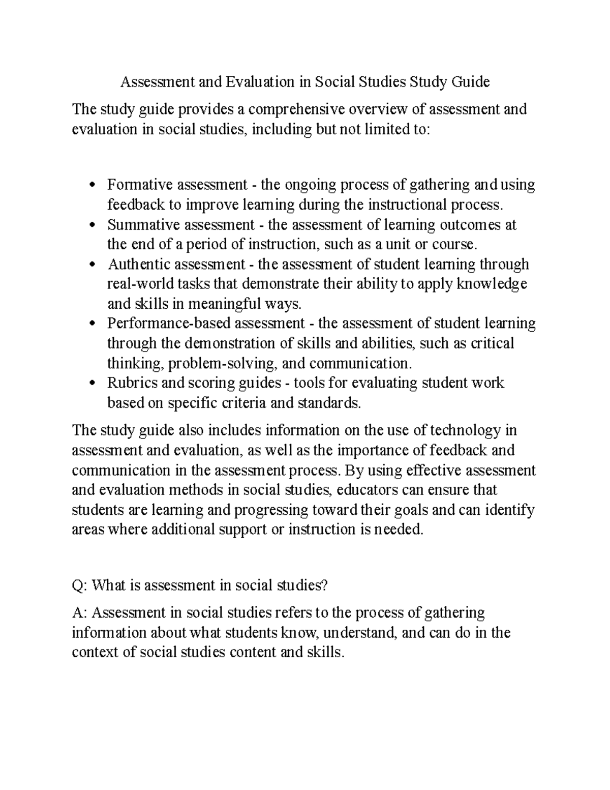 Assessment and Evaluation in Social Studies: A Study Guide - Studocu