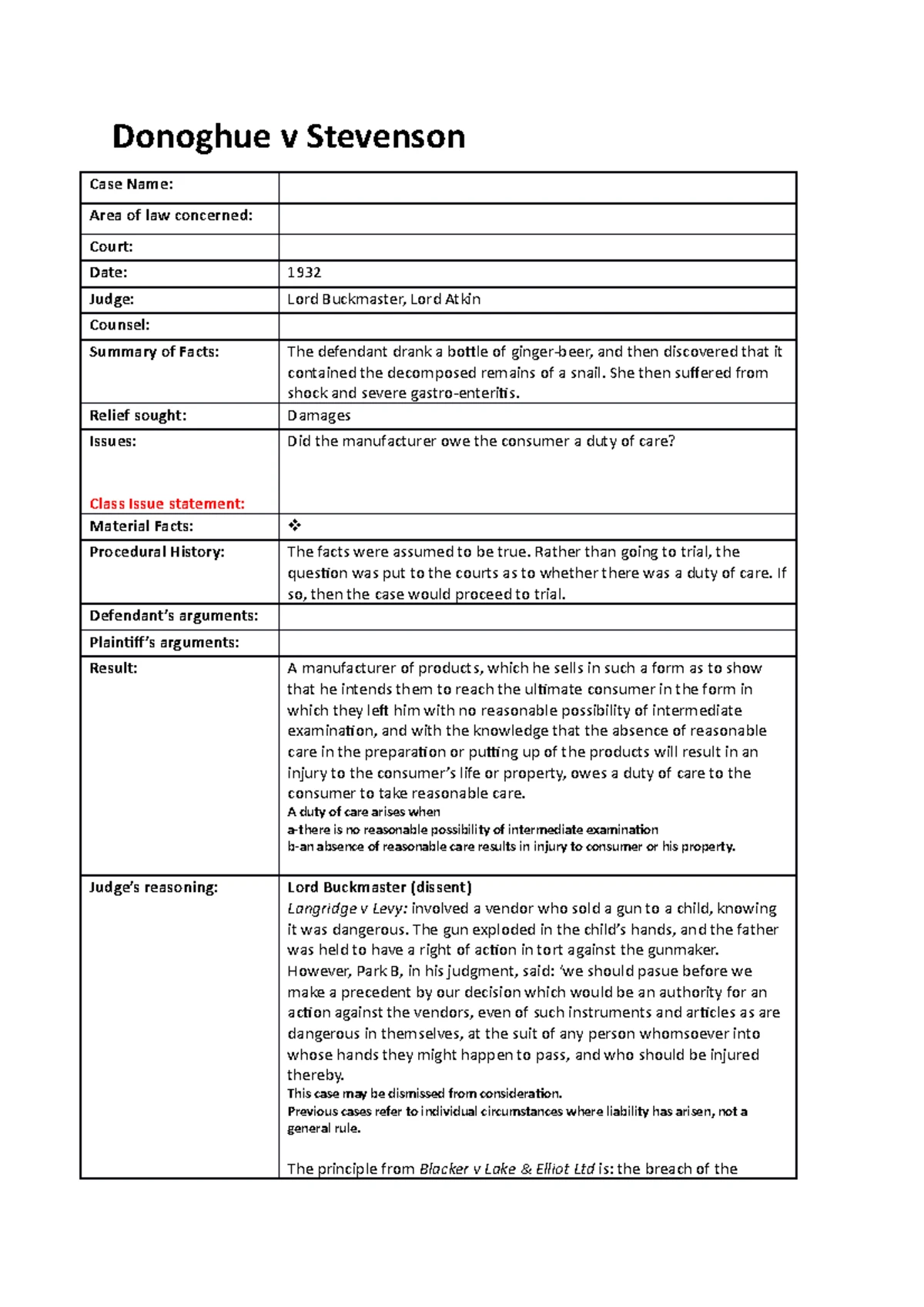Week 8 Case Study: Donoghue v Stevenson & Judicial Precedent Analysis ...