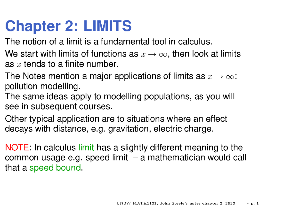 MATH1131 Lecture Notes: Chapter 2 - Understanding Limits in Calculus ...