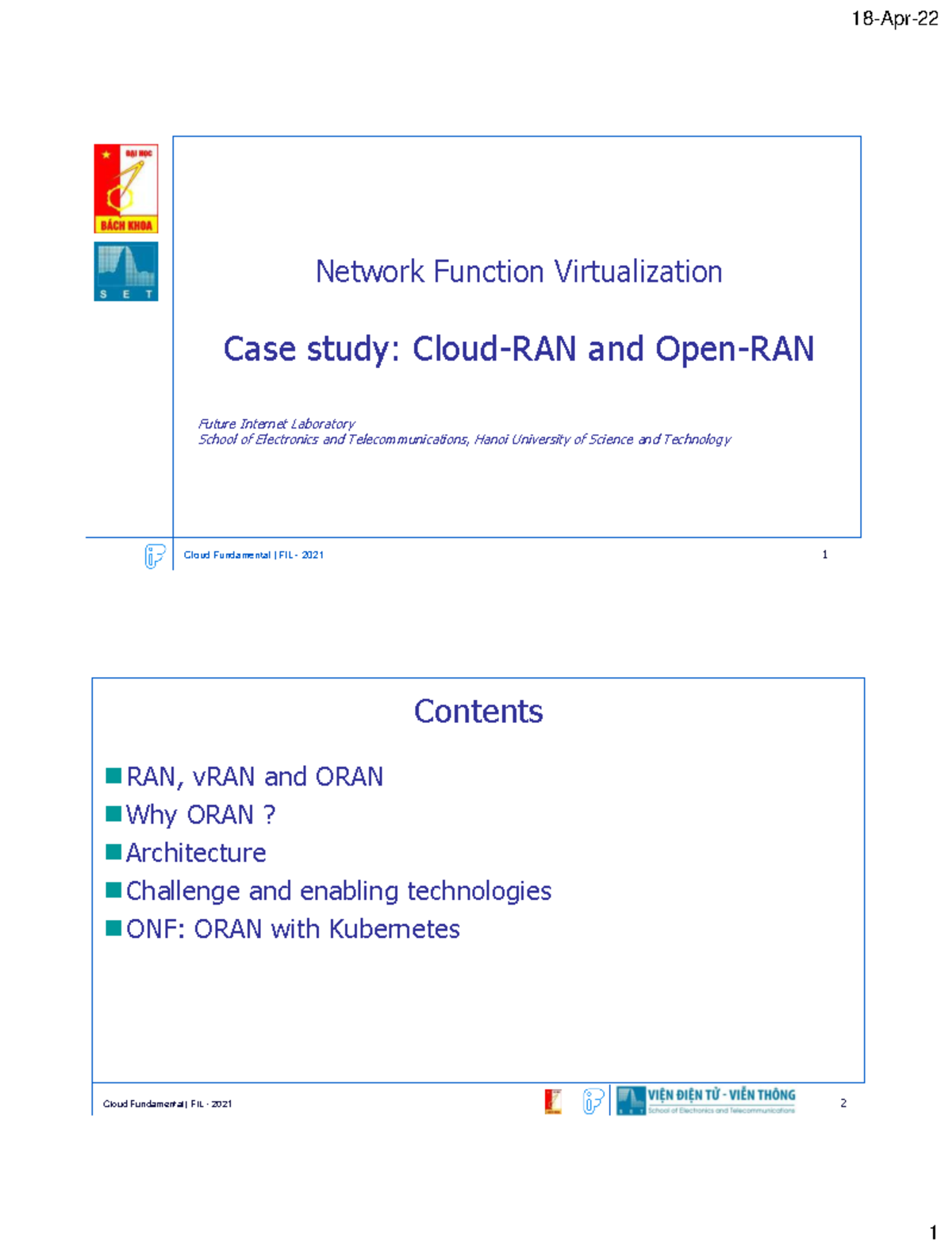 Network Function Virtualization Case Study: ORAN Insights FIL 2021 ...