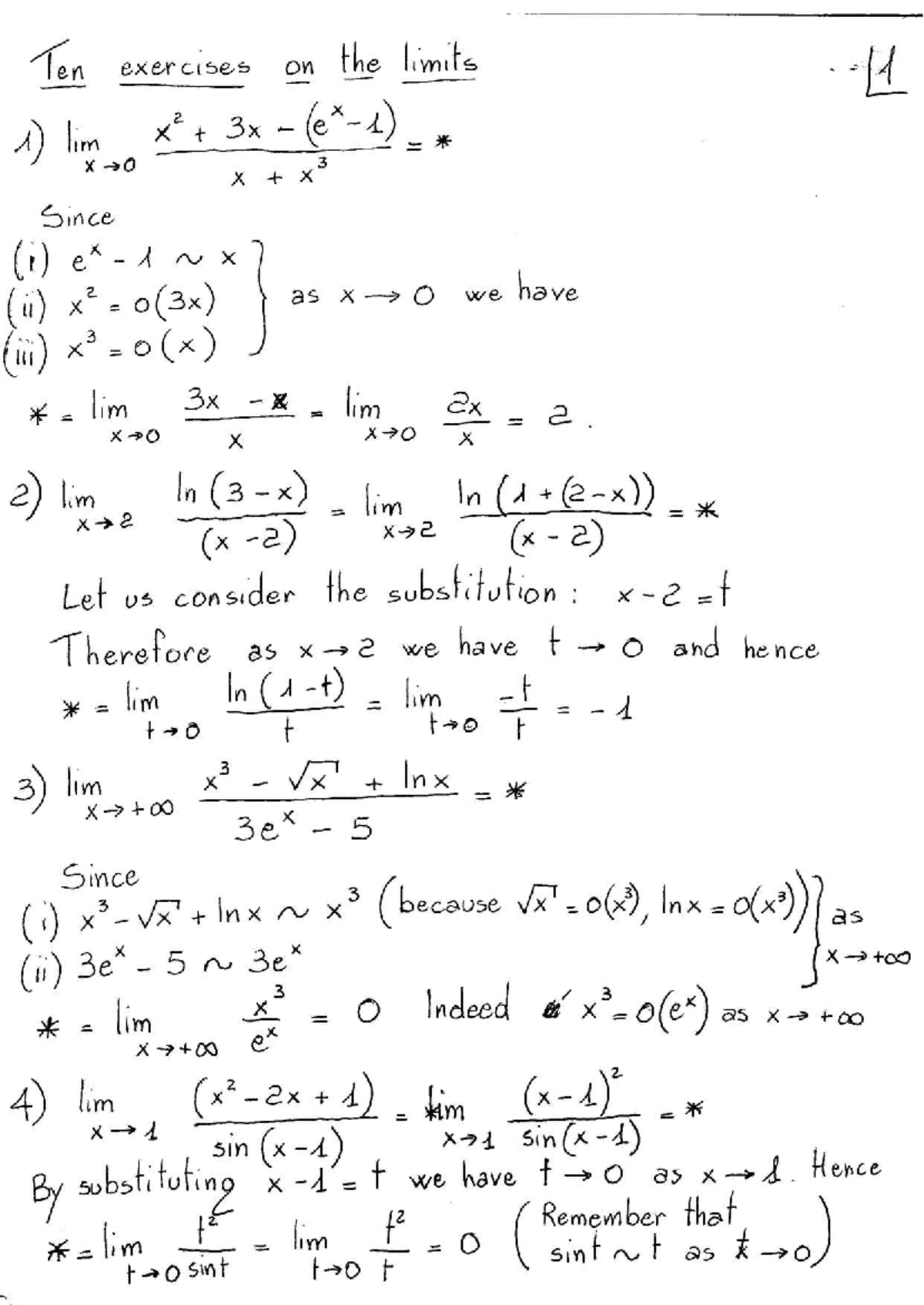 Additional Limits Exercises for Calculus (MATH 101) - Studocu