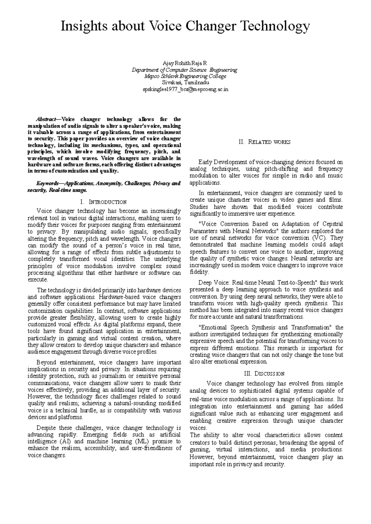 IEEE final - ok word - Insights about Voice Changer Technology Ajay ...