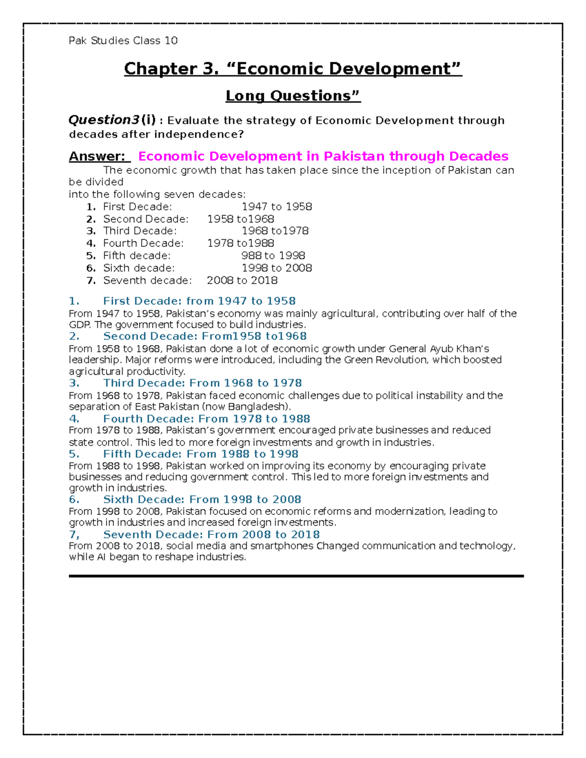 **Ch3. Long Questions and Answers on Economic Development in Pakistan ...