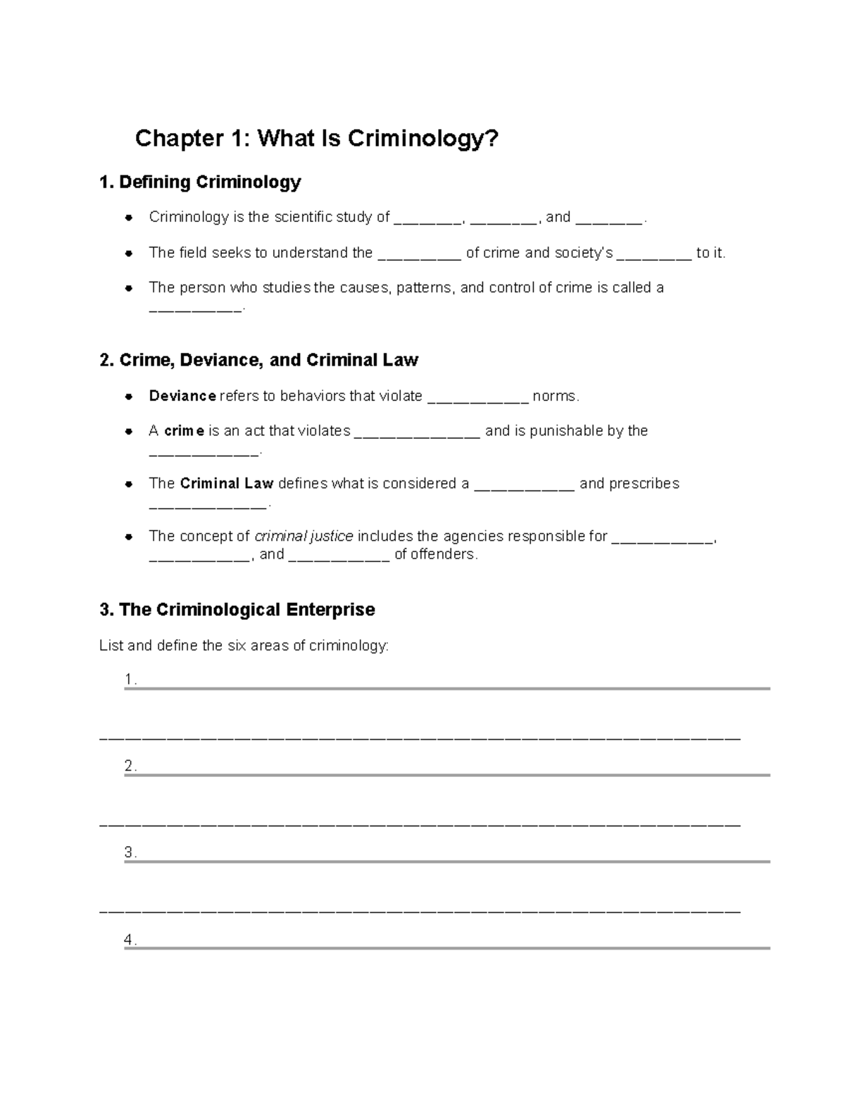 Criminology 101: Chapter 1 & 2 Guided Notes on Crime and Law - Studocu