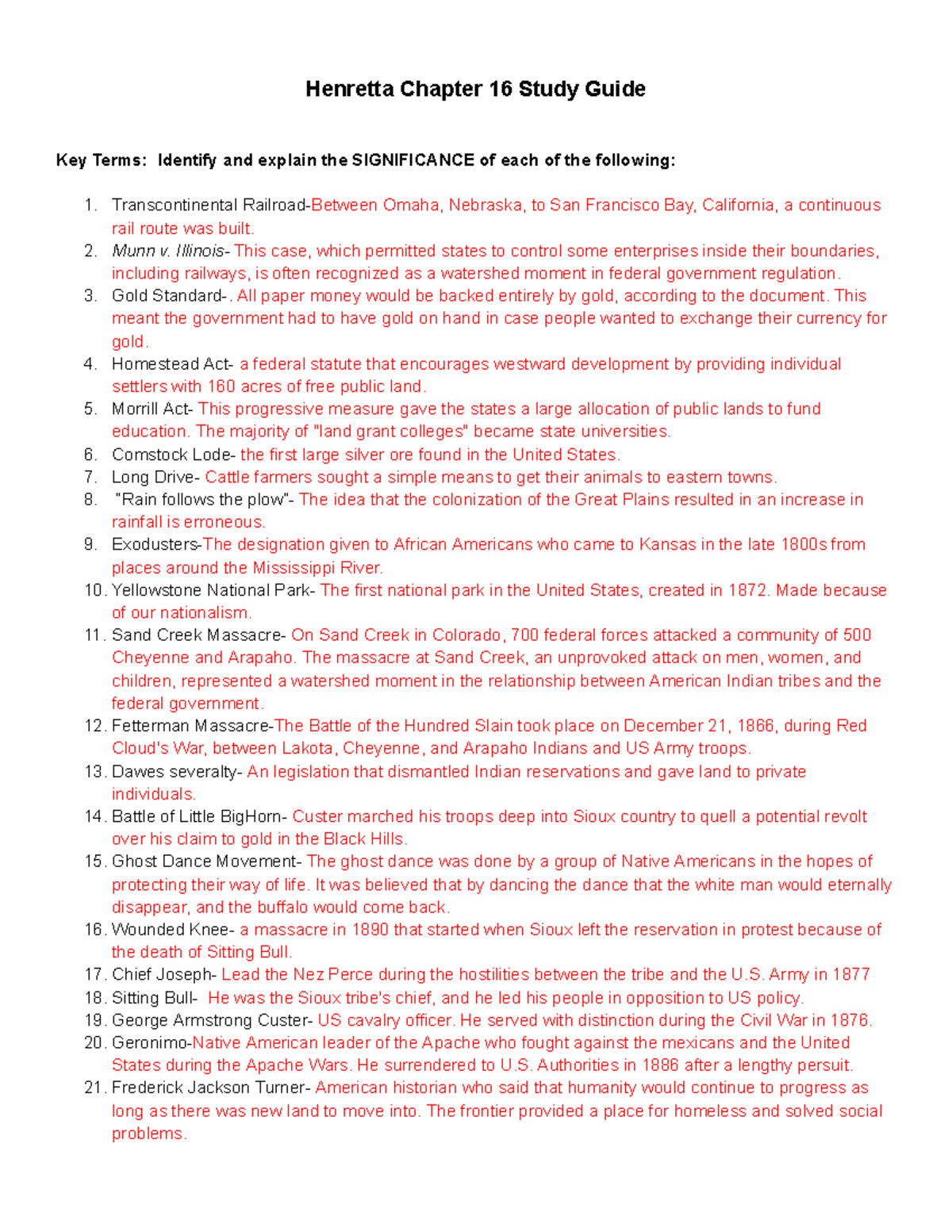 Henretta Chapter 16 Study Guide: Key Terms and Major Themes Overview ...