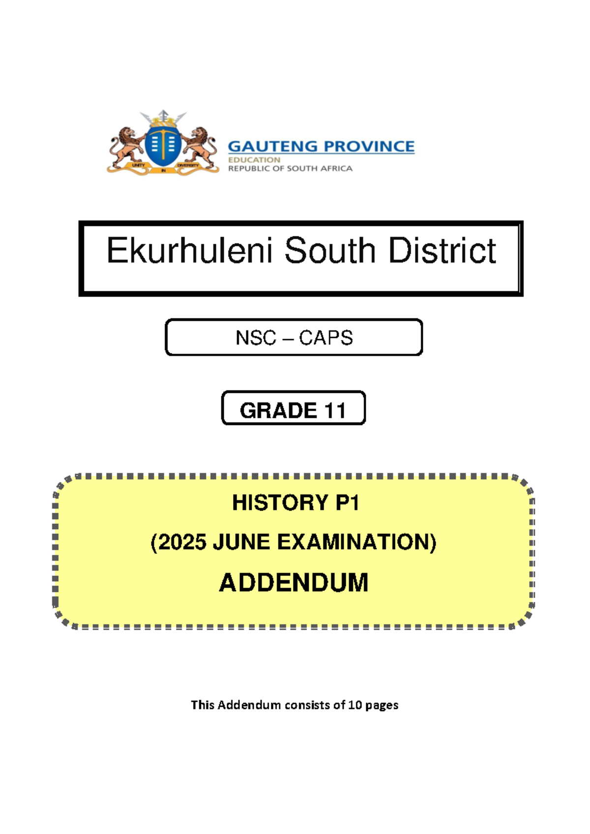2025 GR 11 HISTORY P1 JUNE EXAMINATION ADDENDUM - Studocu