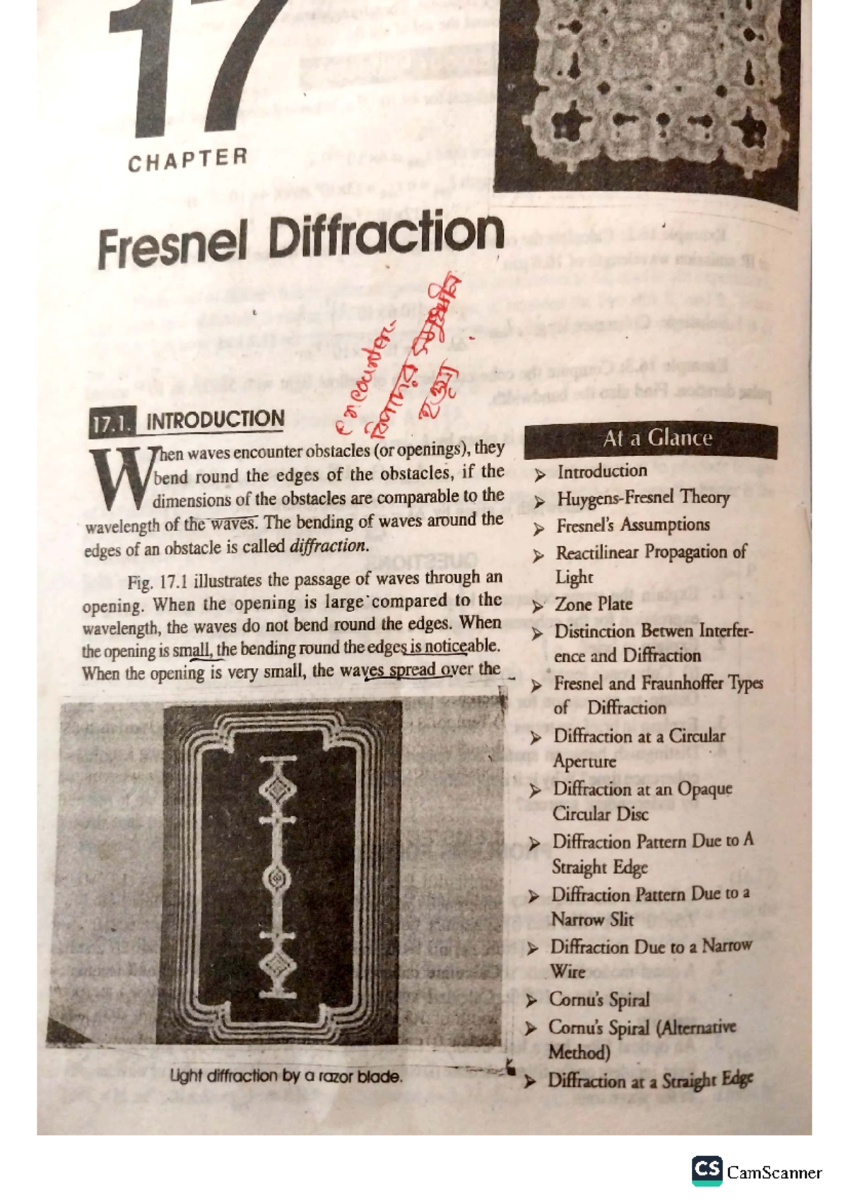Diffraction and Resolving Power Important - 17 CHAPTER Fresnel ...