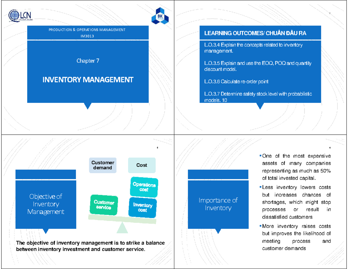 IM3013 Production Operations Management: Inventory Management Concepts ...