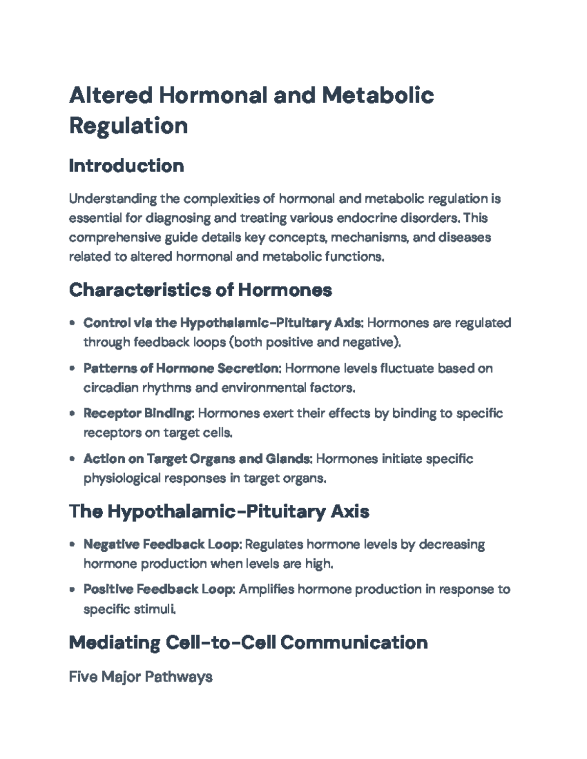 Altered Hormonal & Metabolic Regulation: A Comprehensive Overview - Studocu