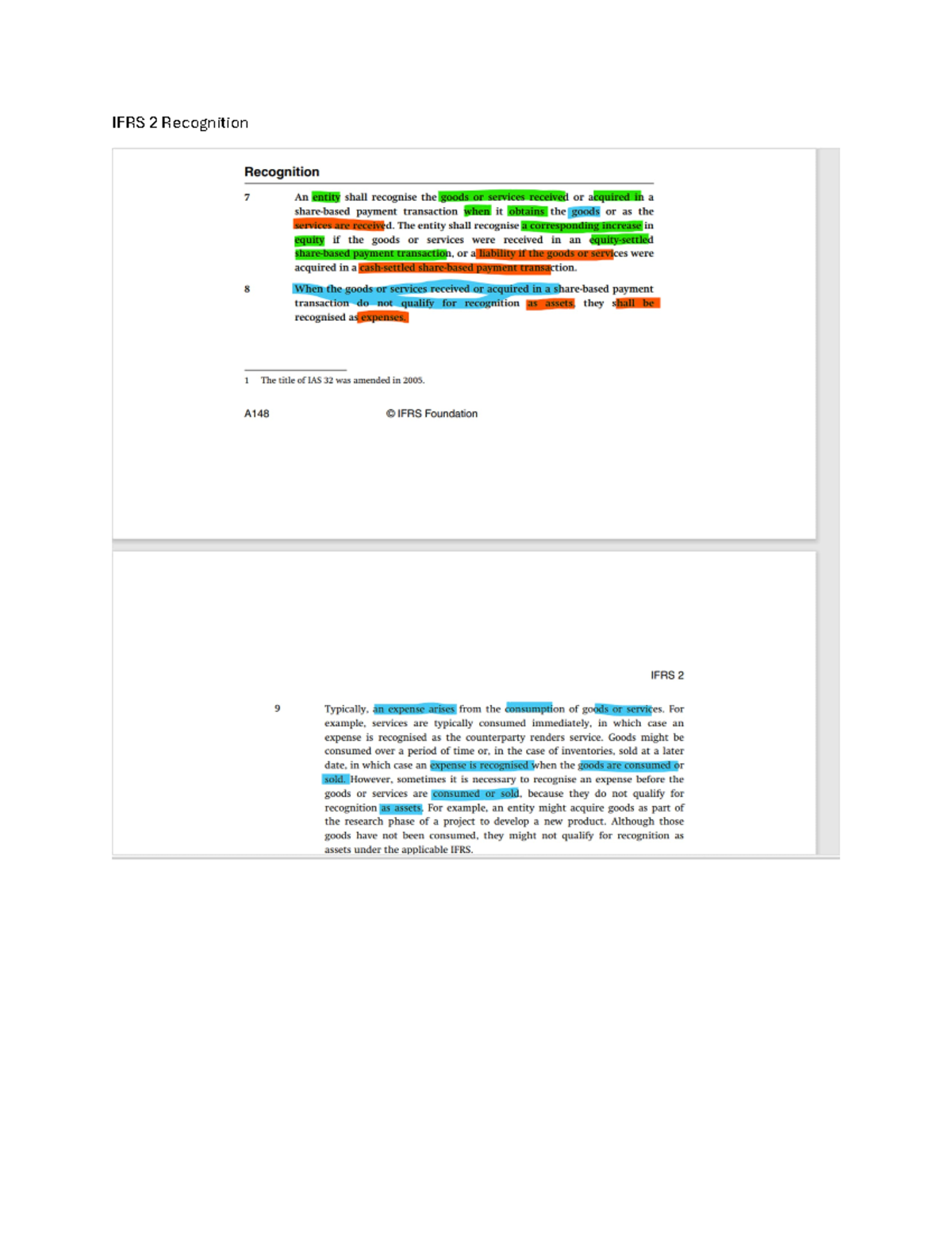 IFR 2 Recognition - IFRS 2 Recognition Recognition 7 An entity shall ...