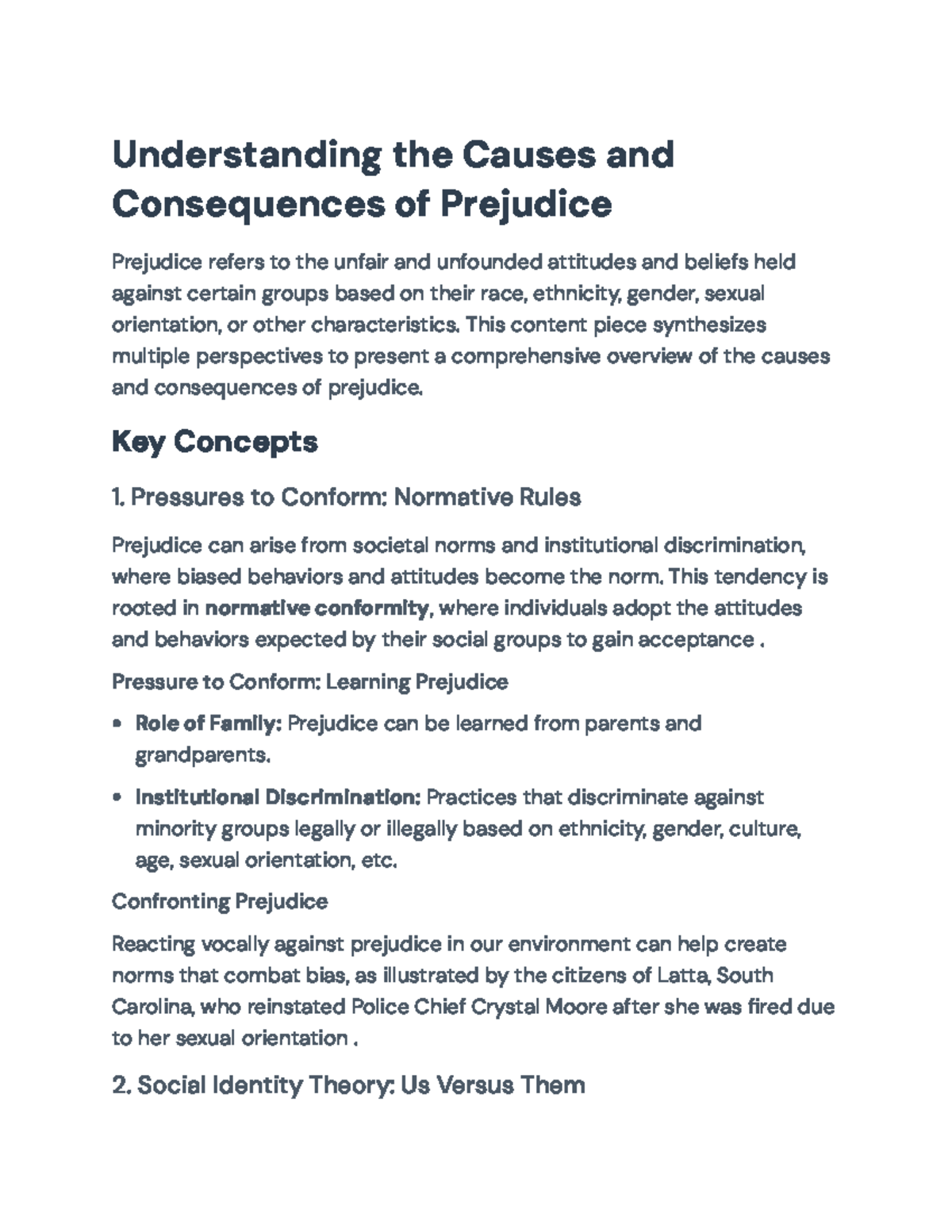 Understanding Prejudice: Causes and Consequences Overview ...