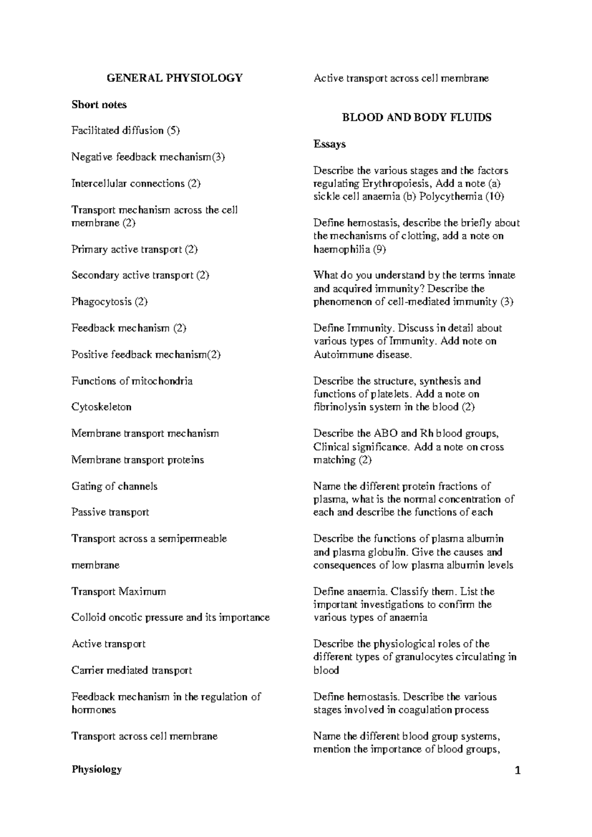 Physiology - Shhsj - GENERAL PHYSIOLOGY Short notes Facilitated ...