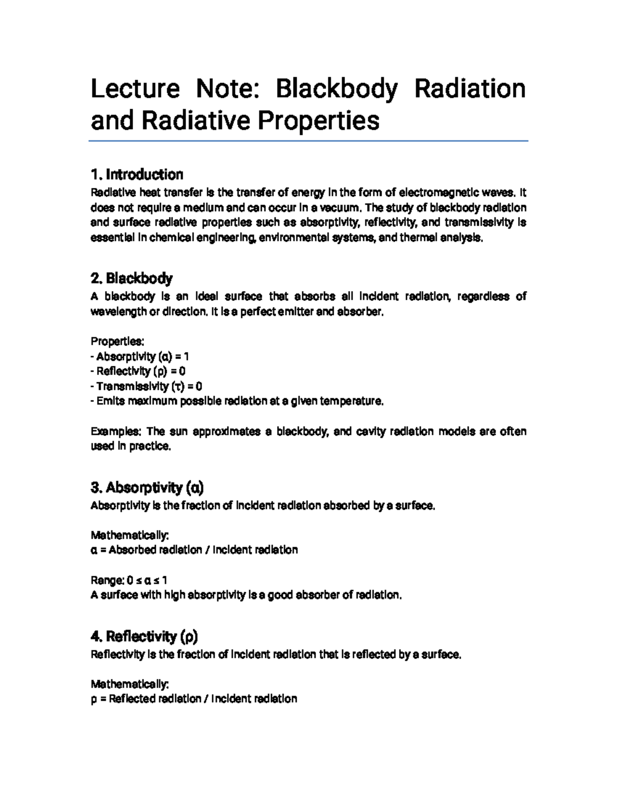 Lecture Note: Blackbody Radiation & Properties (ENGR 101) - Studocu