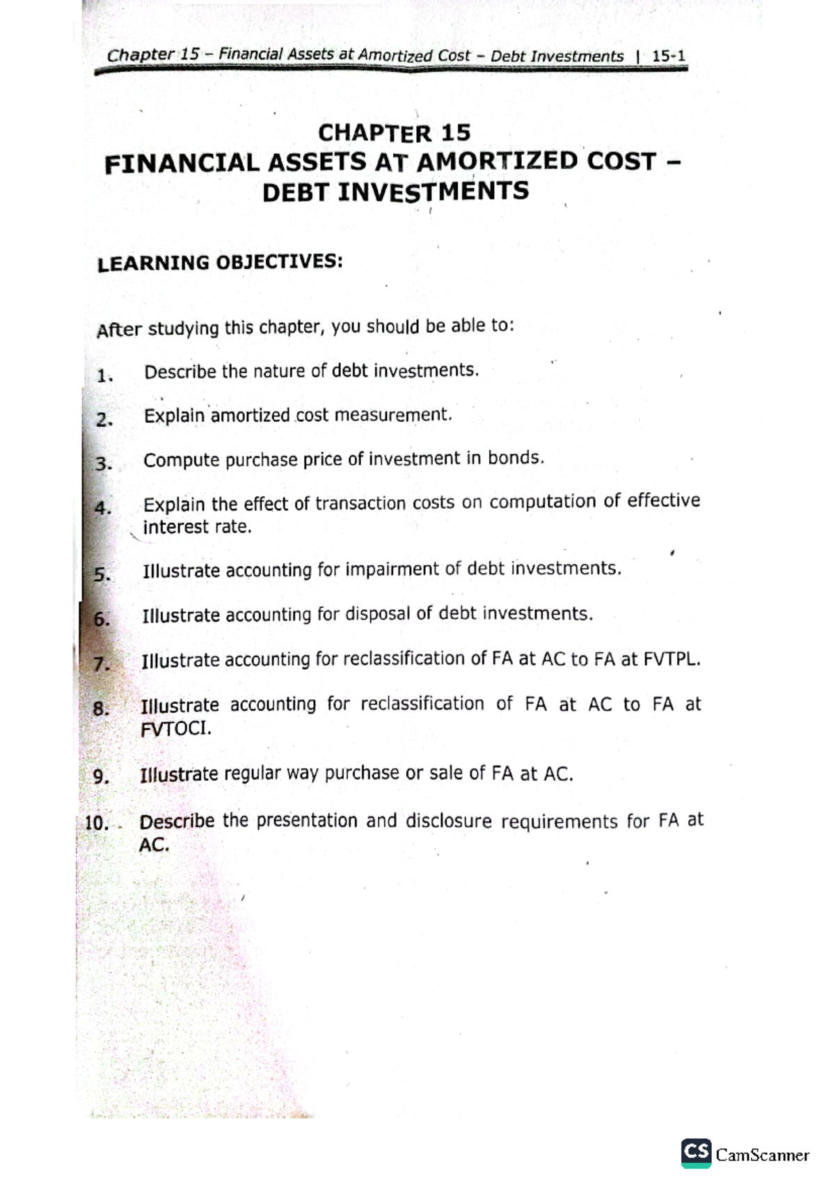 CS I Chapter 15: Debt Investments & Amortized Cost Analysis - Studocu
